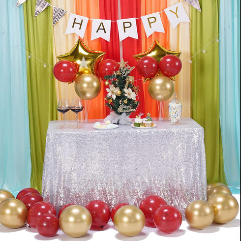Silver Sequin Tablecloth, 50" x 80" Rectangle Sparkle Table Cover, Glitter Metal Table Overlay for Parties, Weddings,