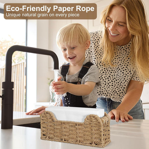 Kortimu Paper Rope Guest Towel Holder: Boho Scalloped Handwoven Napkin Tray, Holds Disposable Hand Towels & Paper