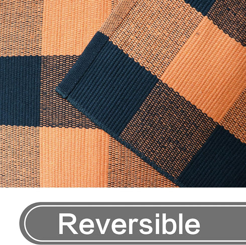 MUBIN Hand-Woven Cotton Rug, 27.5 x 43 Inches, Orange and Black Plaid Fall Outdoor Decorative Mat for Porch