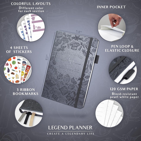 Legend Recipe Book – Blank Family Cookbook to Write In Your Own Recipes – Empty Cooking Journal – Personalized Cooking Notebook, Hardcover, A5, 58 Recipes In Total (Mystic Gray) by Legend Planner
