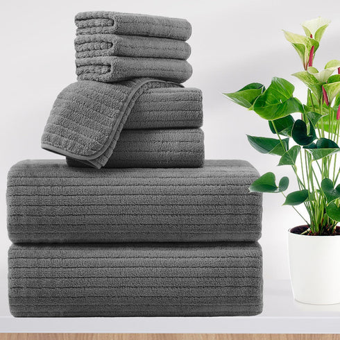 Mistyrose 8 Piece Oversized Bath Towels Set for Family, Soft Dark Gray
