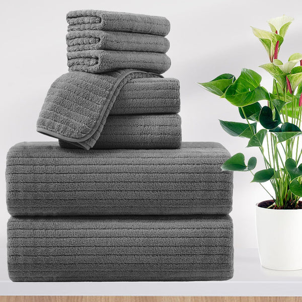Mistyrose 8 Piece Oversized Bath Towels Set for Family, Soft Dark Gray