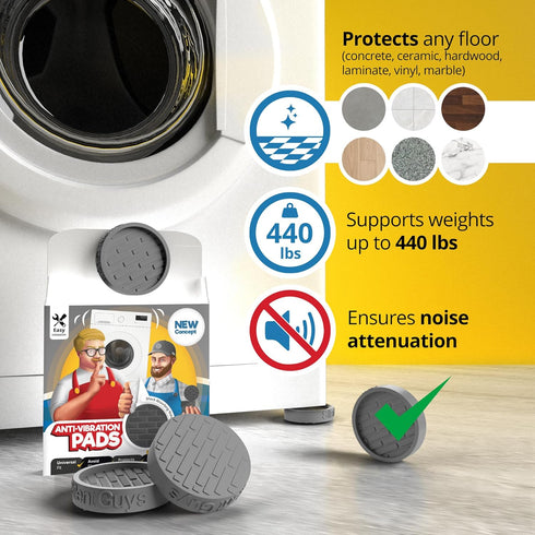 Silent Guys Anti Vibration Pads for Washing Machine, Rubber Vibration Pad Isolation Pads