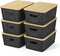Plastic Storage Baskets with Bamboo Lid - 6 Pack Stackable Containers for Organizing Shelves, Drawers, Desktop, Office
