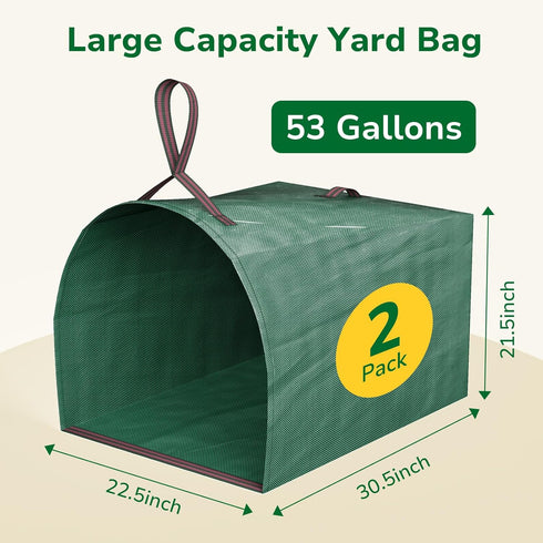 53 2 Pack GreatBuddy Lawn Bag, Gallon Yard Waste Bags, Heavy Duty PP Garden Leaf Bags for Leaves, Grass and Debris