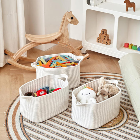 15"x10"x9" Closet, R RUNKA Cotton Rope Storage Basket Fabric Storage Bins for Organizing Clothes,Toys,Blankets Durable