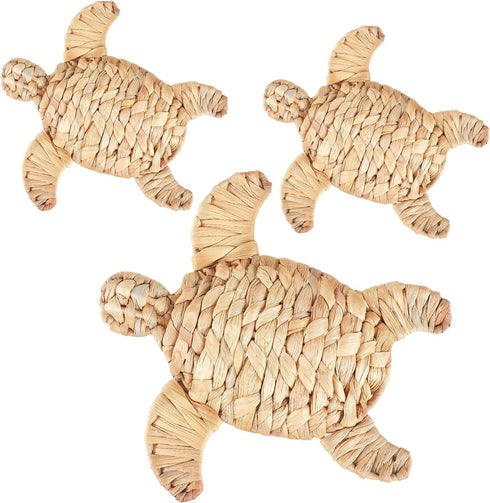Threehoney 3 Pcs Turtle Beach Theme Decor 3 Size Handmade Wicker Turtle Wall
