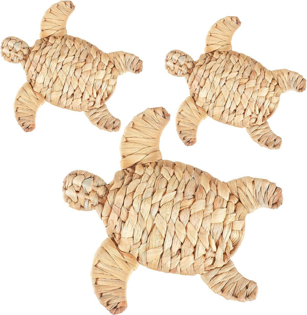 Threehoney 3 Pcs Turtle Beach Theme Decor 3 Size Handmade Wicker Turtle Wall