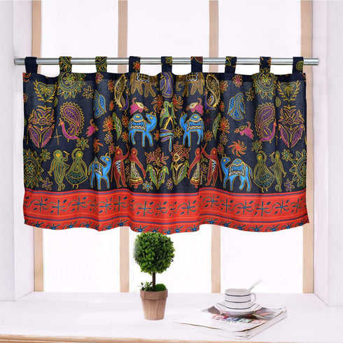 ABREEZE Retro Cotton Linen Kitchen Curtains - Bohemian Style Valances for Small Windows, 55"x20"