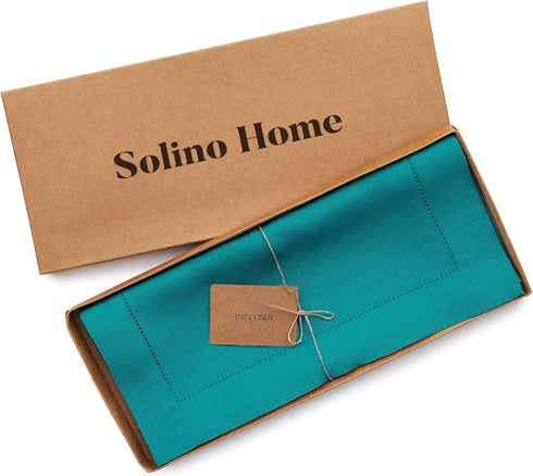 36 Inches 100% 14 36 Inch Solino Home Linen Hemstitch Table Runner - Pure Linen Teal Table Runner x Ideal for Dresser