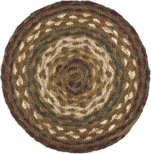 VHC Brands Tea Cabin Jute Trivet, 8 inch - Log Cabin Country Rustic Lodge Design, Moss Green and Deep Red