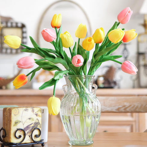 FiveSeasonStuff 15 Stems Real Touch Artificial Tulips, Lifelike Faux Flowers for Home, Weddings, Gifts & Spring Décor