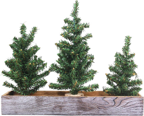 Winlyn 3 Pack Mini Canadian Pine Trees with Wood Bases, Artificial Miniature Christmas Trees for Holiday Decoration