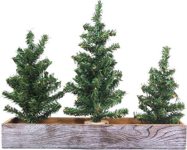 Winlyn 3 Pack Mini Canadian Pine Trees with Wood Bases, Artificial Miniature Christmas Trees for Holiday Decoration