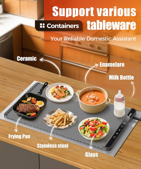 26X15 Inch, 6 6 Settings, Food Warming Mat with Heat-Resistant Pad, Temperature & Timer Child Lock Safety,Food Warmer