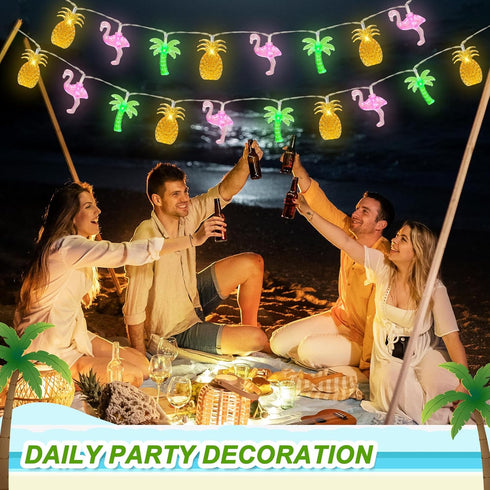 30 16Ft Summer 8 Couah LED Beach Hawaiian String Lights - Modes & Timer - Flamingo Pineapple Palm Tree Fairy Lights