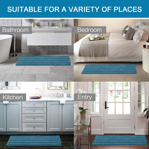 H.VERSAILTEX 2 Piece Bathroom Set - Super Absorbent Chenille Striped Bath Mats - Non Skid Machine Wash Dry Rugs