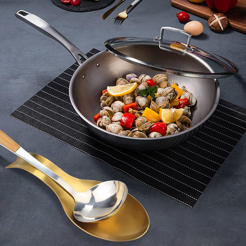 Stainless Steel Spoon Rest, 9.8 x 3.7 Inch Utensil Holder, Dishwasher Safe (Gold + Gold Fish Tail)