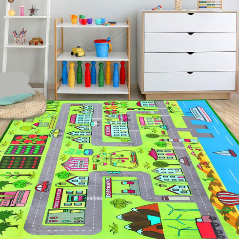 JinKune 60'' 84' Large Kids Carpet Play Mat Rug for Playroom, x Car Rugs Mat for Kids Toy Cars, City Life with Road