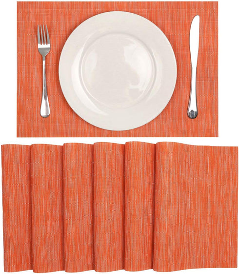 SHACOS Placemats Set of 6, Woven Vinyl Place Mats for Dining Table, Indoor Outdoor Wipe Clean (6, Orange)