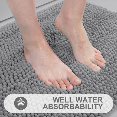 Grandaily Chenille Striped Bathroom Rugs - Extra Thick, Non-Slip Soft Plush Shaggy Bath Carpet, Dark Gray