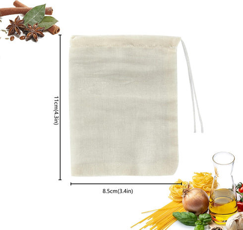 DAJLFA 20 (4 3 Inches) PCS Reusable Tea Bags, Empty Muslin Sachet Bags with Drawstring, Spice Bags for Cooking, Loose