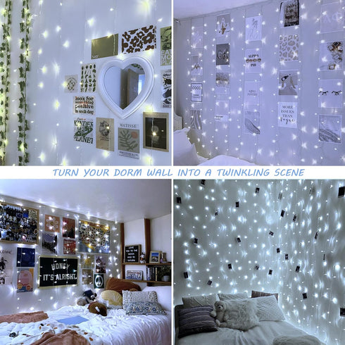 HEYFUNi 304 LED Curtain Lights Outdoor, 9.8Ft*9.8Ft Fairy Lights with 8 Modes for Bedroom & Wedding Decor