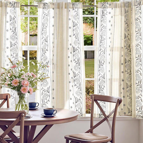 jinchan 54 Inch 2 Winslow Linen Curtains Length Small Window Curtains Embroidered Bordered Floral Drapes Light