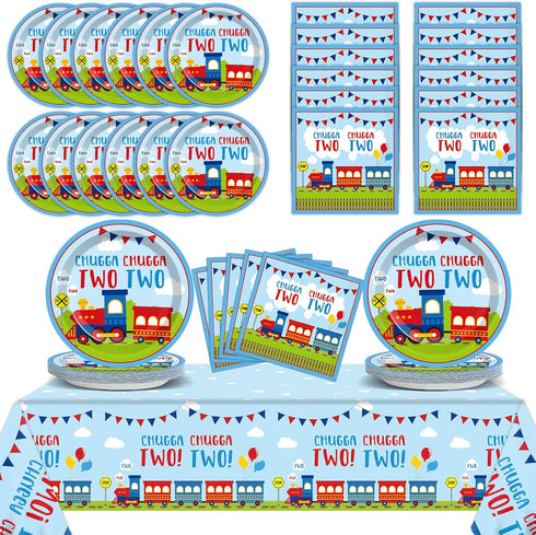 Qyeahkj 24 Guests Chugga Chugga Two Two Birthday Party Paper Plates Napkins