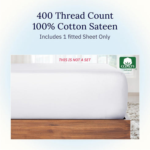 California Design Den White Twin XL Fitted Sheet, 100% Cotton, 400 Thread Count Sateen, Fits College Dorm