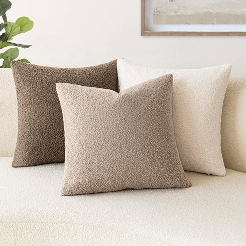 Foindtower Pack of 2 Curly Faux Fur Decorative Throw Pillow Covers, Soft Plush Cushion Case for Home Living Room