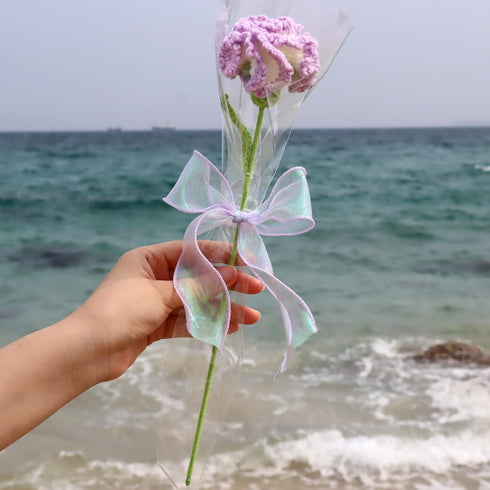 Crochet Flowers Knitted Carnation - Handmade Artisan-Crafted Flowers, Perfect for Mother's Day Gifts (Purple)