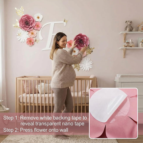 300gsm 3D Set 6) Large Paper Flowers Wall Decor for Baby Girl Nursery (Pre-Assembled) - Pearlized Cardstock Roses