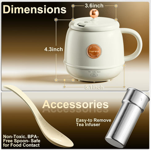 14oz 212F, 110V TOPWIT Electric Travel Kettle, Rapid Heating Up to Temperature Control Heating Coffee Mug Warmer