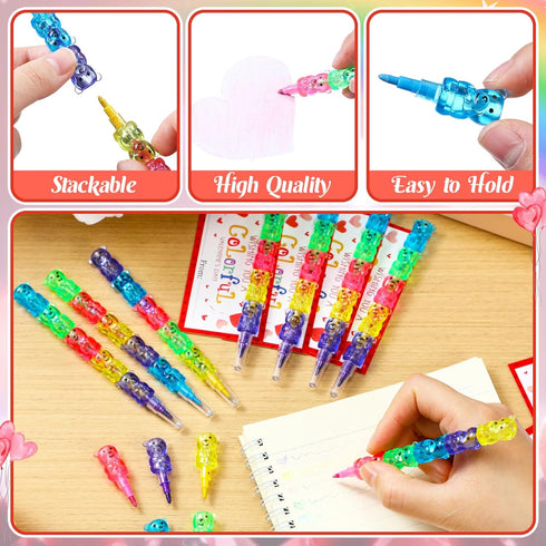 Noveread 24 24 5 24 Valentines Cards and Stacking Crayons Pcs Colors Panda Buildable Crayons Pcs Valentines Greeting