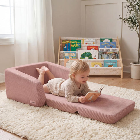 2 1 ZICOTO Comfy Kids Chair for Toddler - Stylish in Lounger Made of Memory Foam Easily Unfolds Into a Soft Baby Couch