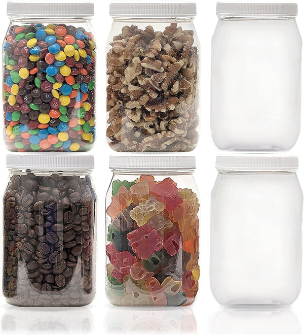 ljdeals 16 oz Clear Plastic Jars with Lids, Storage Containers, Pack of 6, BPA Free, Food Safe, Made in USA