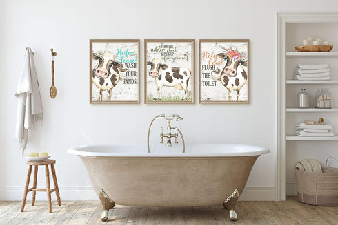 Silly Goose Gifts Funny Rustic Farm Animal Themed Bathroom Decor, Wall Art Print Sets, Typography Country Bath Signs