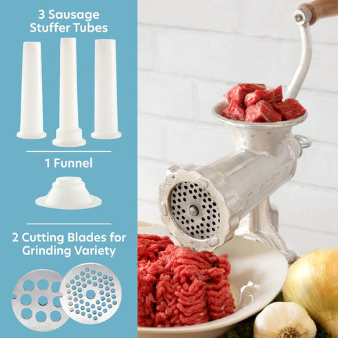Meat Grinder with Tabletop Clamp & 2 Cutting Disks, Cast Iron, Heavy Duty Sausage Maker, Manual Meat Mincer