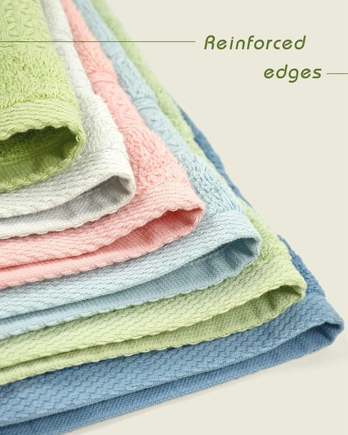 Cleanbear 6 Colors Pure Cotton Wash Cloths Set - Face Cloths 13 x 13 Inches (Light Blue, Jade Green, Light Green, Grey,