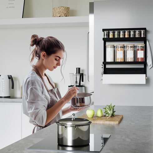 Magnetic Spice Rack Organizer Single Tier Refrigerator Spice Storage Shelf, Easy to Install The Side of The