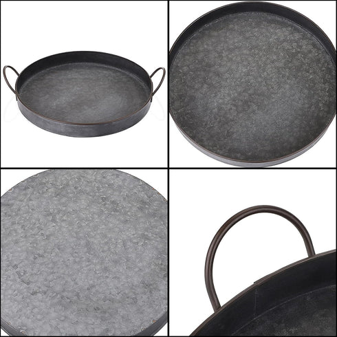 Hipiwe Set 2 13.6 inch 12.2 inch of Industrial Style Metal Iron Serving Tray with Handle, Rustic Galvanized Storage