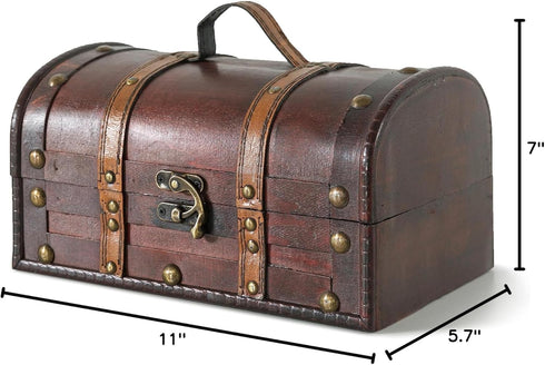 SLPR Wooden Storage Box with Hinged Lid and Handle - Small Decorative Wood Treasure Chest, 11" x 7" x 5.7"