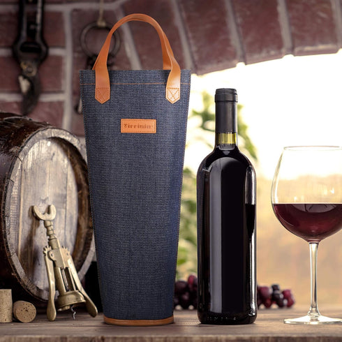 Tirrinia Insulated Single Wine Gift Tote Bag, Padded Thermal Wine Bottle Carrier for Travel, Picnic, Great Gift