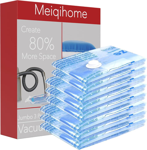 Vacuum Storage Bags 8 Combo (3 Jumbo/3Large/2 Medium), Space Saver Sealer Bags, Airtight Compression Bags for Clothes, Pillows, Comforters, Blankets, Bedding by MEIQIHOME