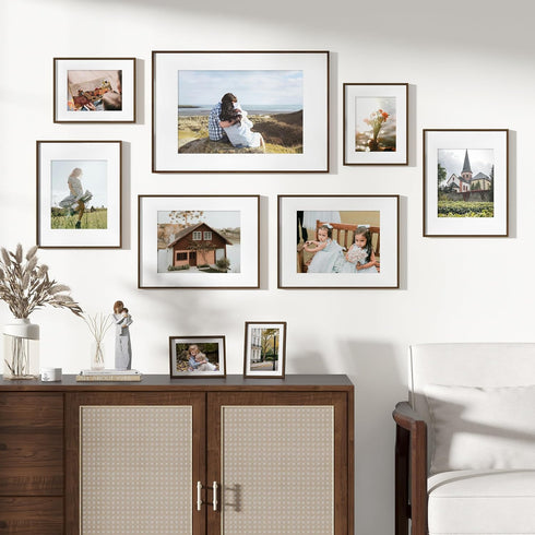 5x7 Set 2, 5x7 4x6, Fun Memories Picture Frame of Natural Solid Walnut Wood Photo Frame with HD Tempered Glass, Modern