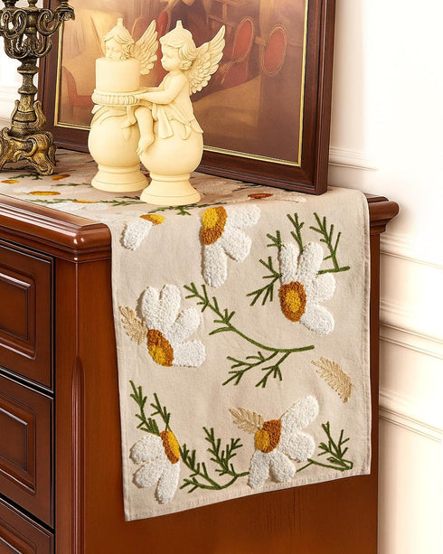 13"x 72" Counter Canvas Embroidered Table Runner - Coffee Table Runner for Living Room Narrow Tablerunner for Dining
