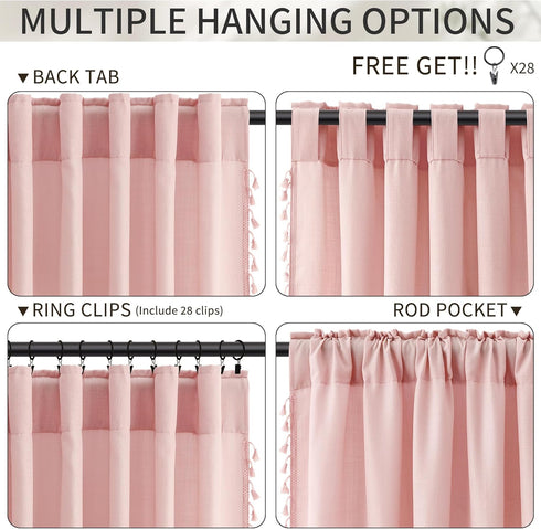 84 Inches 2 52X84 Pink Boho Linen Curtains for Girls Bedroom Nursery Room Long Panels Bohemian Drapes with Tassels Kids