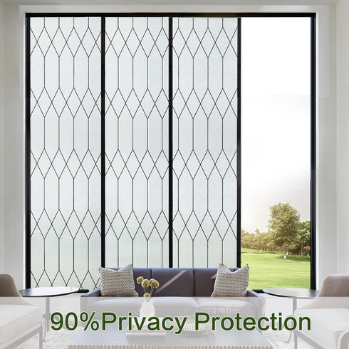 Windimiley Window Privacy Film Stained Glass Frosted Glass Window Clings Moroccan Lattice Decorative Bathroom Door Coverings UV Sun Blocking Heat Control Removable Home Window Tint,17.5 X 78.7 in
