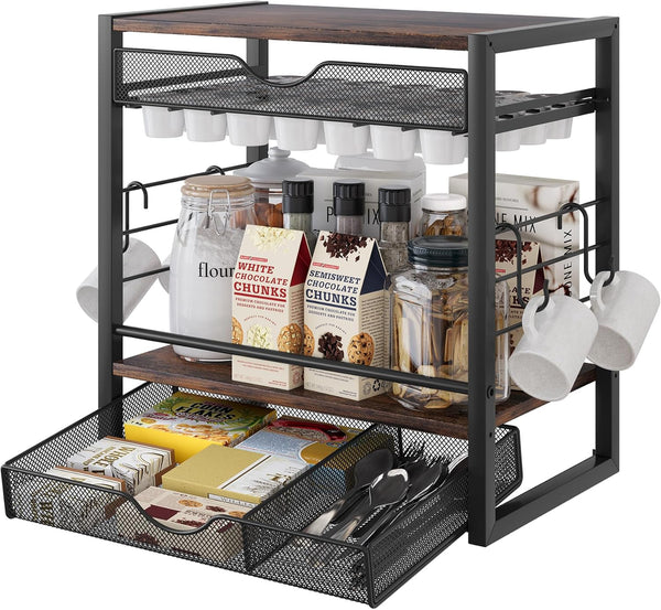 TQVAI K Cup Holder, 70 Capacity Coffee Pod Drawer & Organizer for Countertop, Black Coffee Bar Decor